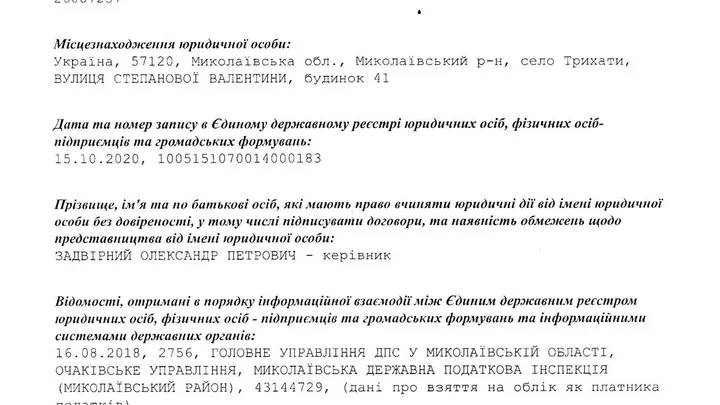 ВИПИСКА з Єдиного державного реєстру юридичних осіб, фізичних осіб-підприємців та громадських формувань