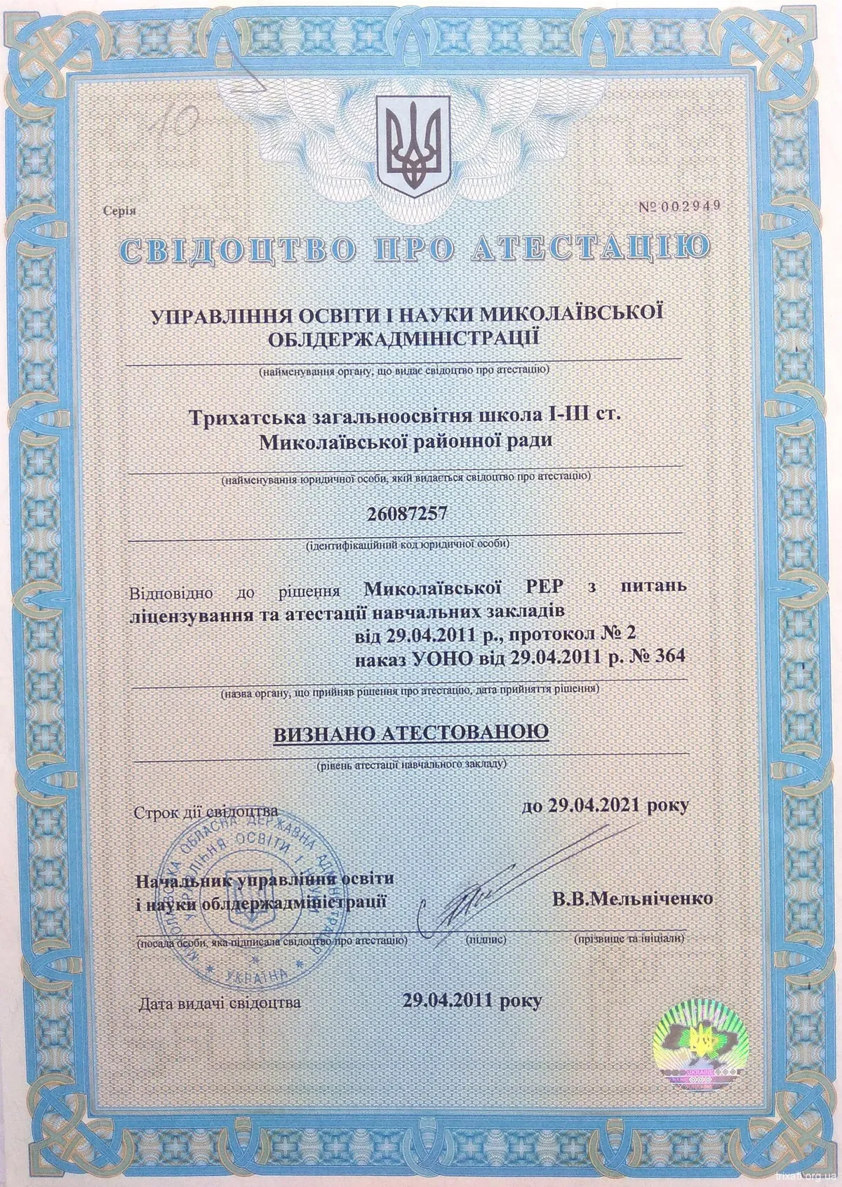 Свідоцтво Про атестацію